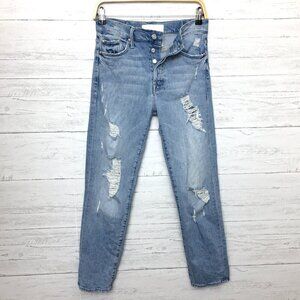 Mother Jeans Women's The Trickster Ankle Button Fly Distressed Light Wash 25